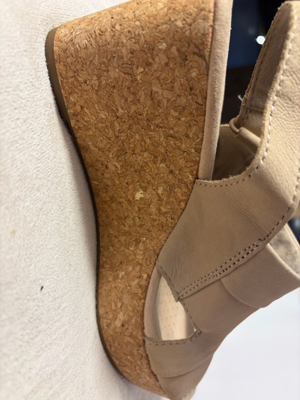 Clarks Taupe Leather Cork Slingback Wedges - Picture 10 of 12